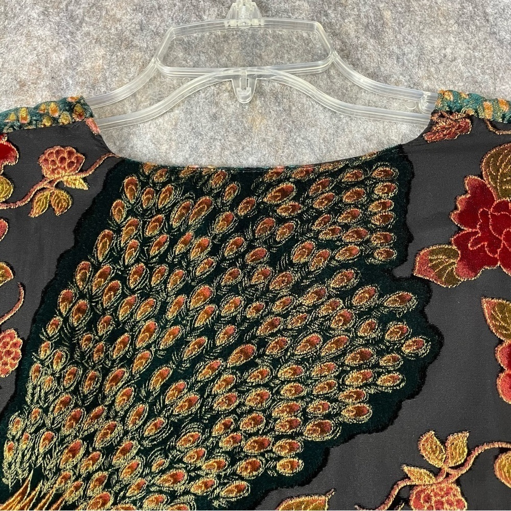 Xhilaration Boho Floral Peacock Burnout Velvet Open Front Tassels Kimono  XS/S - Picture 8 of 14